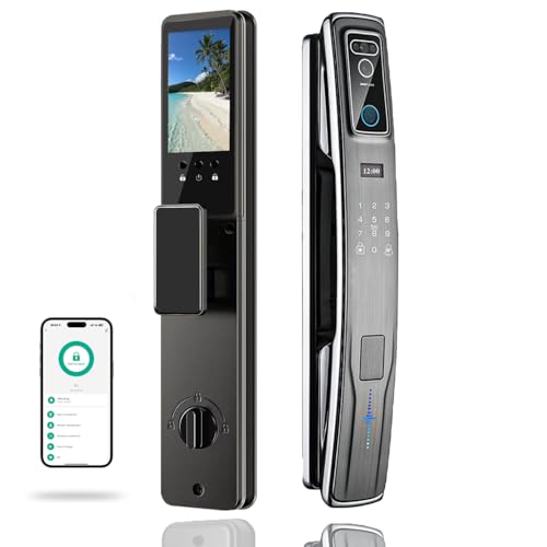 Makayuron Smart Door Lock, 7IN1,3D Face Recognition,Palmprint, Fingerprint, IC card,Passcode,Mechanical keys.Tuya app supported.Equipped with 6068 mortise,Class C lock cylinder (M06-FH)