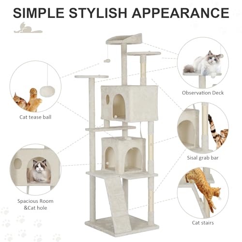 Torre para gatos 81 pulgadas multi-niveles beige miniatura 2