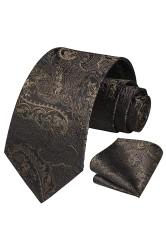 Image of HISDERN Ties for Men Paisley Floral Tie Handkerchief Classic Woven Business Formal Necktie and Pocket Square Set Wedding