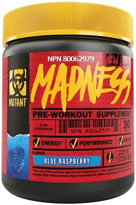 Mutant Madness Sugar-Free Pre-Workout Powder – Engineered Exclusively for High-Intensity Workouts (Blue Raspberry +Peach Mango +Backpack)