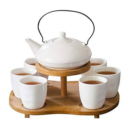 Service à thé en porcelaine double cadre anglais pour thé de l'après-midi - Service à thé européen en céramique - 6 tasses et 1 théière avec plateau