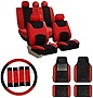 FH Group Car Seat Covers Combo Full Set with Carpet Floor mats Steering Wheel Cover and Seat Belt Pads- Universal Fit for Cars Trucks and SUVs (Red)