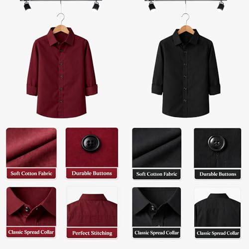 Image of YYQ Pack of 2 Boys Cotton Blend Shirts - Full Sleeve Casual, Soft & Comfortable Spread Collar Shirts