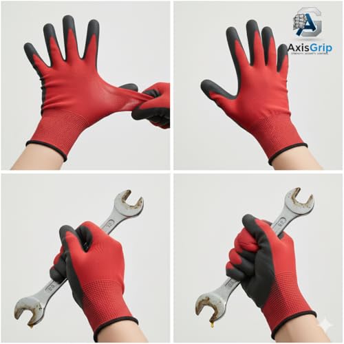 Image of Multipurpose Nylon Anti Cut PU Nitrile Coating Work Safety Gloves Black-Red Pair 2