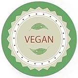 48 runde Design Etiketten - VEGAN - Aufkleber passend für Vegetarisch Hotel Buffet Essen Nahrungsmittel - Motiv: 2 Blätter und Zacken