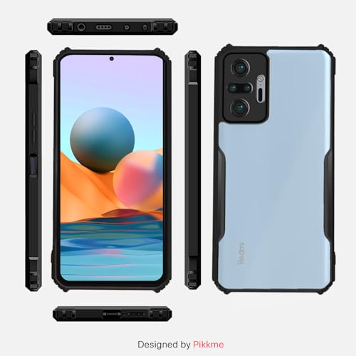 Image of Outlouders Back Cover for Mi Redmi Note 10 Pro /Note 10 Pro Max | Ultra Hybrid Transparent | Full Camera Protection | Raised Edge | Crystal Clear Bumper Case (Black)