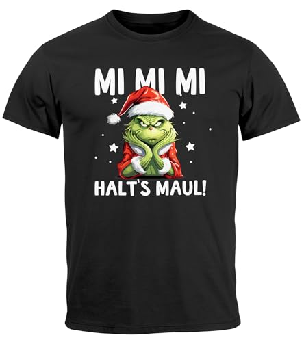 MoonWorks Herren T-Shirt Weihnachten Grinch Mimimi Halts Maul Spruch Weihnachtsmuffel Print Ugly Xmas Fun-Shirt Schwarz XL