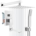 Gotonovo Wall Mounted Shower System Set With Tub Spout - 3 Function Faucet Combo, 12 Inch Rainfall Head and Handheld Spray, Rough-in Valve Trim Kit, Polish Chrome