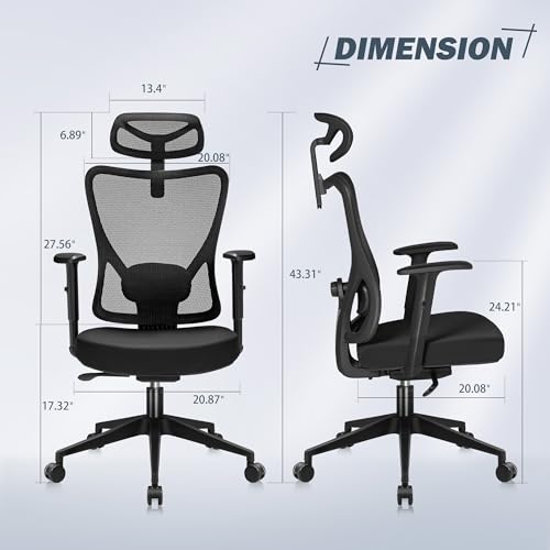 Furmax High Back Ergonomic Office Chair with Headrest and Adjustable Lumbar Support (Black)
