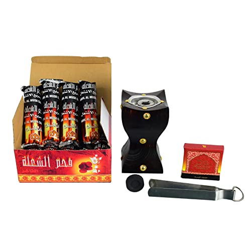 Image of Discrimination Charcoal Box 100 Disc with Tong for Burning Dhoop, Wooden Incense Cone Holder and Bakhoor for Office and Home /Charcoal Box Wooden Holder /Stand