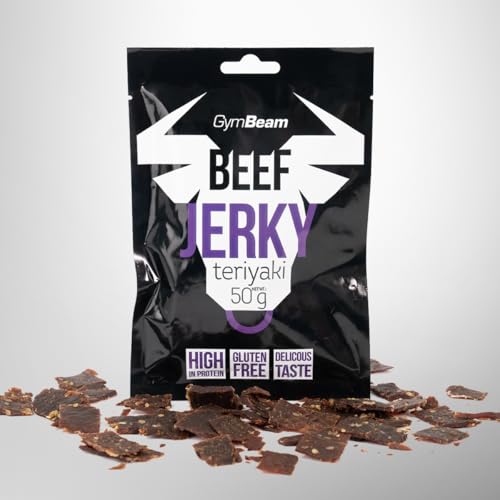 GymBeam Beef Jerky – Hochwertiger Fleischsnack aus Premium-Rindfleisch, gluten- und laktosefrei, mit hohem Eiweißgehalt, ideal für Sportler, lange Haltbarkeit (50 g (5er pack), Teriyaki)
