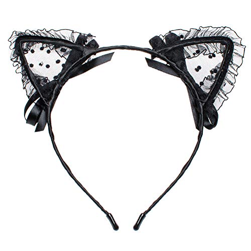 Sweet Lace Cat Ears Masquerade Party Cosplay Fashion Headband For Women Girls(Black) #TOP1