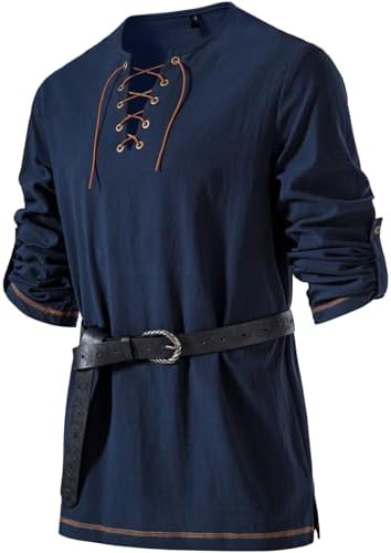 JEMITOP Mens Pure Cotton Vintage Shirt Renaissance Costume Without Belt