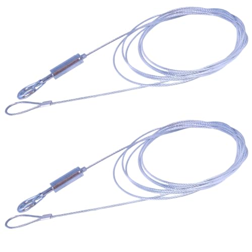 Image of 2PCS Adjustable Picture Hanging Wire 2m /78.4inch Stainless Steel Wire with Loop Hooks Fuse Hooks Cable Locker Wire Lanyard Heavy Duty Support Wire for Hanging Items Tidy Up Cables