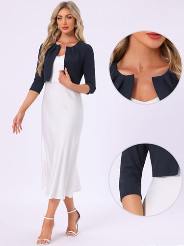 Image of Allegra K 3 /4 Sleeve Shrug Top for Women's Collarless Pleated Open Front Cropped Cardigan