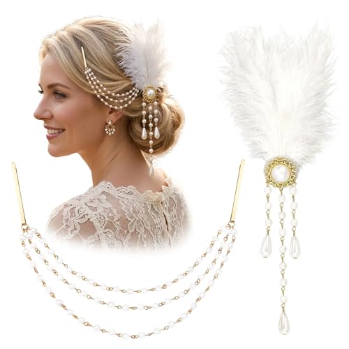 2Pcs Accesorios para el Cabello Victoriano para Mujeres, Clips de Barrette con Pluma de Avestruz y Borla de Perla Estilo Reina del Renacimiento del Siglo XVIII, Disfraz Marie Antoinette Peinado Colmena Rubio miniatura 1