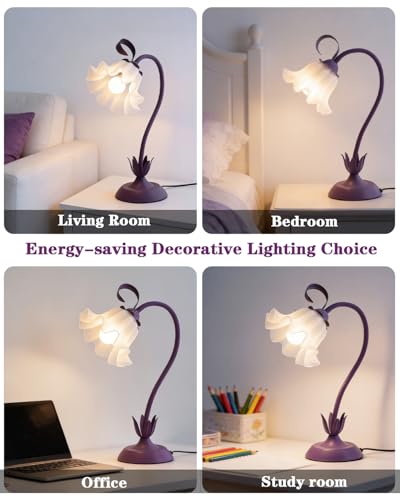 Image of WERFOP Flower Table Lamp Cute Desk Lamp for Bedroom Home Decor (Purple)