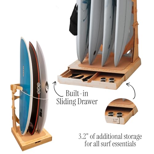 LISS Spirit Rack, Vertical Surfboard Rack Stand Holder for 3 & 4 Boards, Indoor Surf Rack Storage Display for Longboard, Shortboard, Snowboard, Wakeboard, Skateboard Up to 10Ft Long - Thumbnail 4