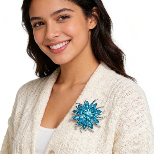Image of Sparkling Crystal Flower Brooch Pins for Women Dainty Rhinestone Flower Shape Brooch Pin Suit Scarf Hats Decoration Wedding Jewelry