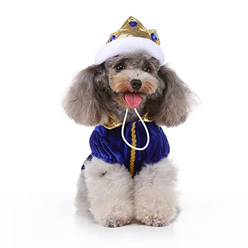 Mogoko King Dog Costume Blue Robe Gold Crown Pet Costume Halloween Puppy Dress Party Holiday Dog Dress #TOP1