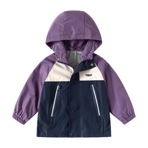 Toddler Raincoat Unisex Hooded 𝗖olor Block Soft Lined Windproof Outwear Zip 𝗪aterproof Jacket with Pocket
