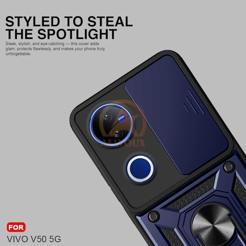 Image of Armor Bumper Back Cover Case for Vivo V50 /V50e /Vivo T4R /V50 Elite Edition /iQOO Z10R 5G Rotating Camera Cover, Ring Holder & Kickstand | Heavy Duty & 360 Degree Protection Back Cover (Blue)