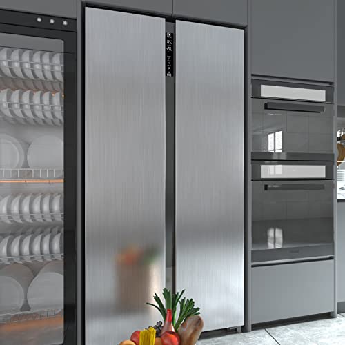 Voleaar Glossy Silver Stainless Steel Contact Paper 15.7 X 393.7 Inches Peel And Stick Vinyl Brushed Metal Look Wallpaper For Kitchen Cabinet Countertop Dishwasher Appliances Wrap Fridge Cover #TOP1