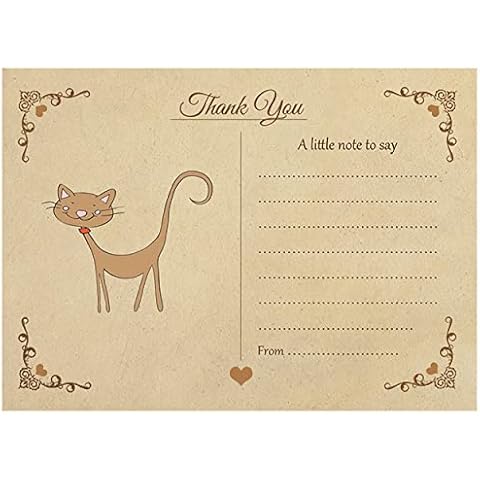 Vintage Cat Thank You Note Cards With Brown Kraft Envelopes - Pack of 15 - By Artstore Cover