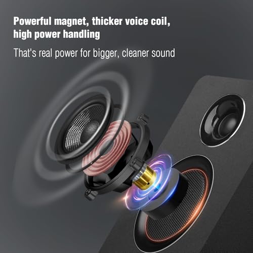 Image of Computer Speakers for Desktop PC, Active Bookshelf Speaker with 3 inch Carbon Fiber Woofer and Silk Film Tweeter, Supports Bluetooth 5.3, USB-C, AUX /RCA Input for Record Player TV - Black Stereo Set