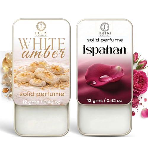 Image of IDITRI EXPORT Solid Perfume |White amber&Ispahan Alcohol Free Wax Perfume Balm, Long Lasting | Pocket Tin 12g, Pack Of 2| Non Greasy Smooth Glide, Travel Friendly Unisex Gifts He Or Her