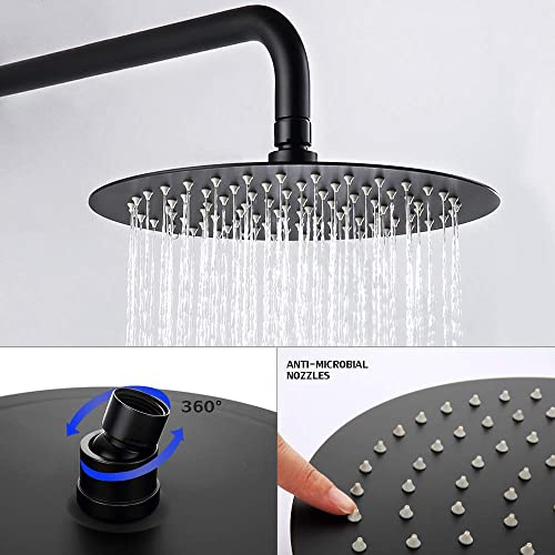 Teekia Shower Head,Matte Black Rain Shower Head With Handheld Wall Mounted, Water Saving Shower Heads Black Brushed Nickel Rain Shower System (Matte Black-Round 1) #TOP2