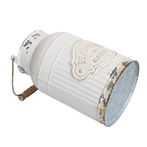 Yoillione WHITE-BUCKETVASEUS-L Milk Jug Vase White Farmhouse Vase Decor, Country Vase Metal Flower Vase Rustic Jug For Artificial Flowers, Cream Pitcher Vase Vintage Shabby Chic Vase thumb #2