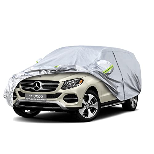 Image of KouKou 6 Layers Car Cover Custom Fit 2015-2025 Mercedes-Benz GLE-Class, All Weather for Automobiles, Sun Rain Dust Snow Protection. (Ships from US Warehouse, Arrive Within 3-7 Days), Silver-Aluminum
