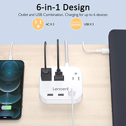 Lencent 2 Prong Power Strip, 3 Prong To 2 Prong Outlet Adapter, 6.6Ft Braided Extension Cord With Polarized Plug, 3 Ac Outlets & 3 Usb(5V 3.4A Max), Wall Mountable, Ideal For Non-Grounded Outlets #TOP1