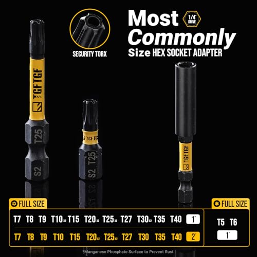 Image of TGFTGF Impact Torx Bit Set 31PCS (T5 T6, TT7-TT40), 1 inch 2 inch S2 Steel Security Torx, Tamper Proof Star Bit Set with Magnetic CNC Machined Tips, Impact Screwdriver Bits with Bit Holder Storage Case