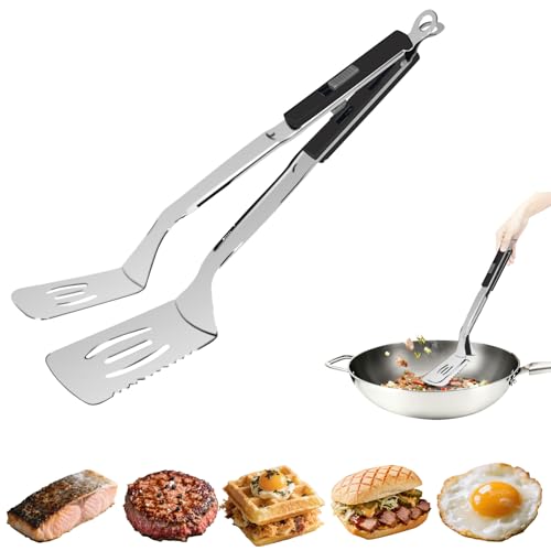 13.5-inch Stainless Steel Tongs for Cooking Versatile Metal Spatula Tongs for Flipping Picking Up Cutting and Stir-Frying Meats and Other Foods. Kitchen Tongs Durable and Multifunctional.(Black)