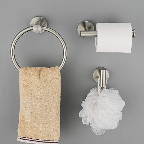 GAPPO 3 Piece Bathroom Hardware Accessories Set Brushed Nickel SUS 304 Stainless Steel Wall Mounted Hand Towel Ring Toilet Paper Holder Robe Hook