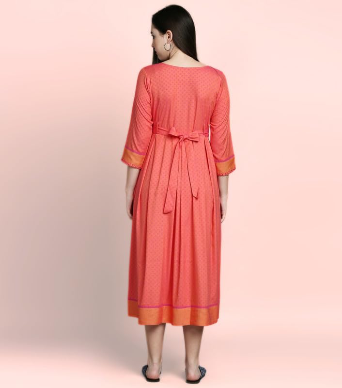 DUMMY SHAPE Maternity Gown for Women | Rayon Pregnancy Dress Kurta with Nursing Zippers for Pre & Post Partum | Feeding Kurtis offers donot miss