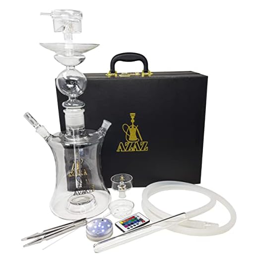 AZAZ Galactic Whirl Luxury Portable Glass Hookah Set with 2 Glass Bowl, Glass Downstem, 2 Glass Bowl Lid, LED Light with Remote, Charcoal Tongs, Silicone Hookah Hose with Glass Tips, and Hookah Carrying Case