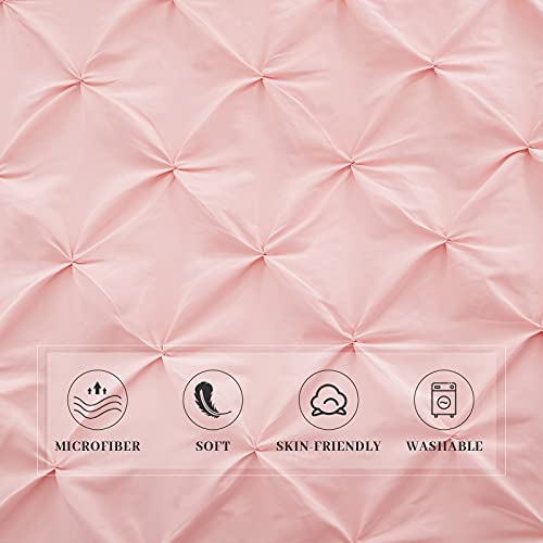Sunstyle Home Pinch Pleated Pink 3 Pieces Queen Size Soft Microfiber Luxury Duvet Cover With Zipper Closure & Corner Ties For All Season(1 Duvet Cover, 2 Pillow Shams) #TOP5