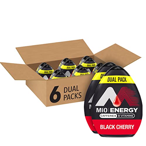 Image of MiO Energy Water Enhancer - Black Cherry Naturally Flavored Liquid Water Flavoring Drops Drink Mix with Caffeine & B Vitamins (6 ct Pack, 1.62 fl oz Bottles) packaging may vary