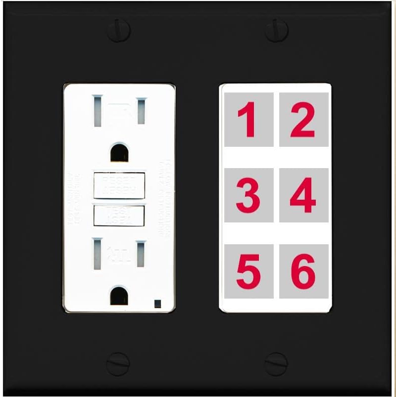 RiteAV 6 Port Custom Wall Plate, GFCI, Black/White, Choose HDMI Coax 3.5mm Banana Cat5/6 Phone RCA Speaker Toslink USB