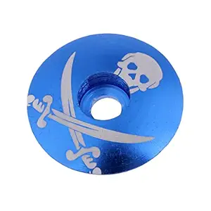 COMBR Aluminum Alloy Bicycle Threadless Stem Headset Top Cap Cover Blue Skull
