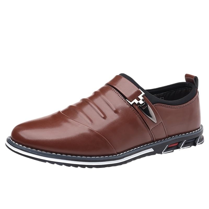 Men's Leather Shoes Commuting Casual Shoes Business Shoes Oxford Shoes(White-Patch Five-Pointed star4,9)