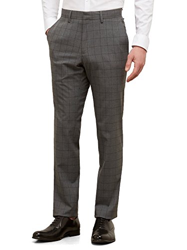 Kenneth Cole Reaction Men's Tonal Windowpane Slim Fit Flat Front Dress Pant