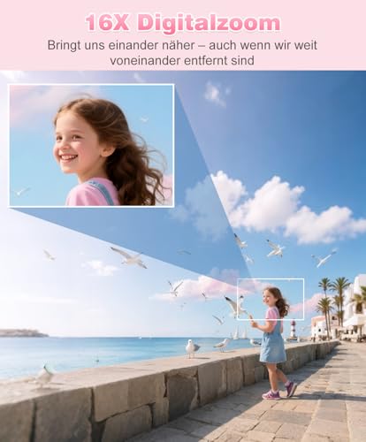 Digitalkamera 50MP Fotokamera 1080P Videokamera mit 16X Digitalzoom, 2,4\ Bildschirm Vlogging Kamera Fotoapparat Mini Kompaktkamera für Kinder Teenager, 32G Karte (Rosa)