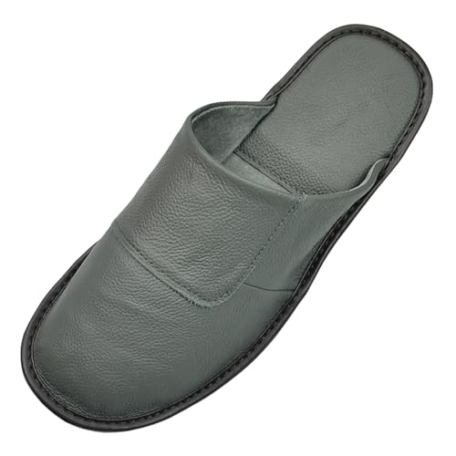 Image of Hwayslon Leather Slippers Men's Women's Leather Room Shoes Natural Cowhide Luxury Solid Color Unisex