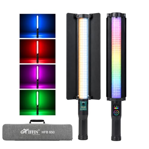 Image of HIFFIN HFB-650 30W RGB Wand Light for Video Shooting & Photography, Handheld LED Light Stick, 2700K-7500K CCT, 3800 Lumens, 100% Dimming, 11 FX Modes, App Control, 2200mAh Battery