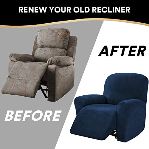 Recliner Chair Cover Velvet Stretch Recliner Couch Covers 4-Pieces Style Recliner Chair Covers Recliner Cover For Reclining Chair Slipcovers Feature Non Slip Form Fitted Thick Soft,Navy #TOP4