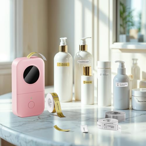 Phomemo D30 Label Maker Machine with 3 Tapes - White Clear Gold Labels, Portable Handheld Bluetooth Mini Label Maker Printer, Multiple Templates for Smartphone Thermal Small Label Printer Rechargeable